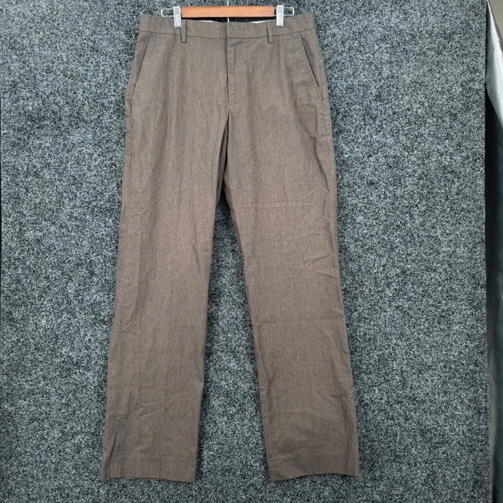 Banana Republic Mens Brown Heathered Chino Pants 34x34 Flat Front Straight Leg